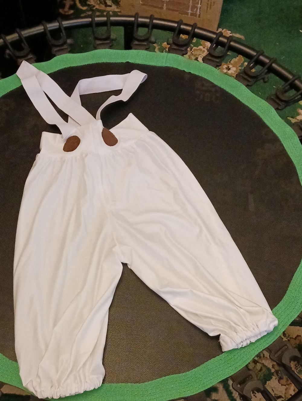 White Kids Suspender Overalls with Brown Patch Details